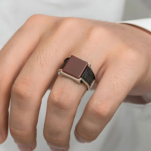 925 Sterling Silver Agate Zircon Ring