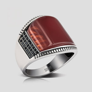 925 Sterling Silver Curved Agate Ring