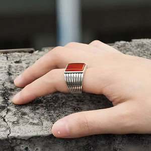 925 Sterling Silver Red Agate Ring