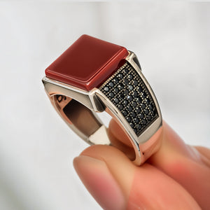 925 Sterling Silver Agate Zircon Ring